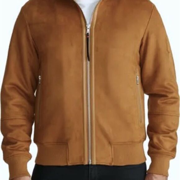 NWT Men’s Robert Graham Faux Vegan Suede Bomber Jacket Tan Size SMALL - Picture 3 of 9